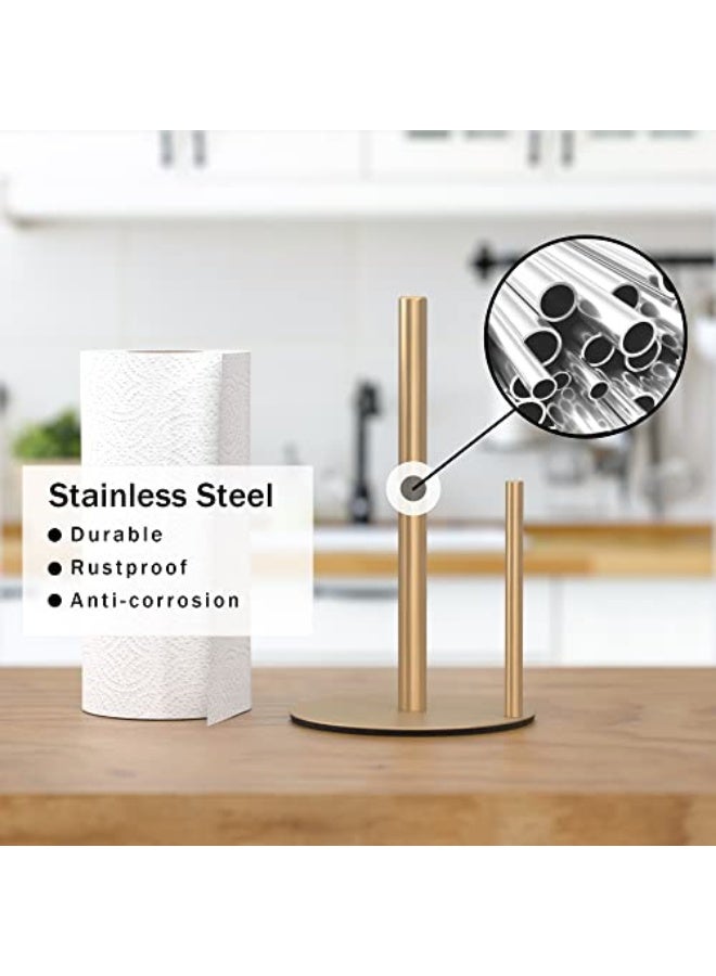 Paper Towel Holder Gold Kitchen Roll Holder, Premium Stainless Steel Paper Towel Holder for Kitchen Roll Organize, Countertop Roll Dispenser with Weighted Base  - Image 2