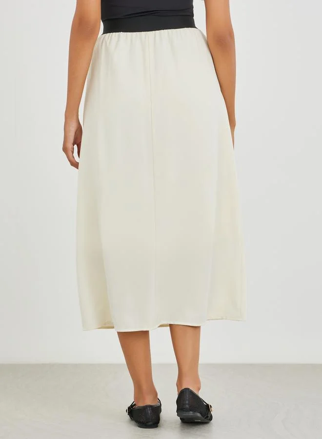 Take Two Take Two Contrast Waistband Solid Midi Skirt