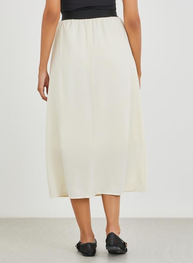 Take Two Take Two Contrast Waistband Solid Midi Skirt  - Image 4