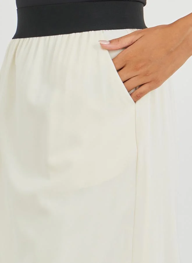 Take Two Take Two Contrast Waistband Solid Midi Skirt