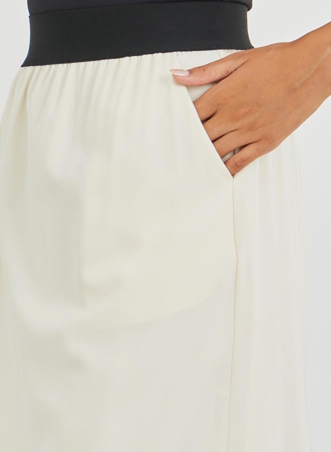 Take Two Take Two Contrast Waistband Solid Midi Skirt  - Image 3