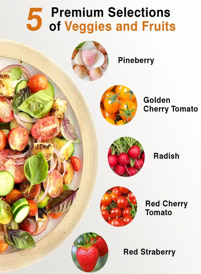 مجموعة كبسولات بذور الفراولة لأجهزة AeroGarden و Idoo و Ahopegarden، تحتوي على فراولة حمراء، وفجل، وفلفل أخضر، وطماطم كرزية حمراء، وطماطم كرزية من نوع Golden Harvest - متوافقة مع جميع أنظمة الزراعة المائية - Image 2