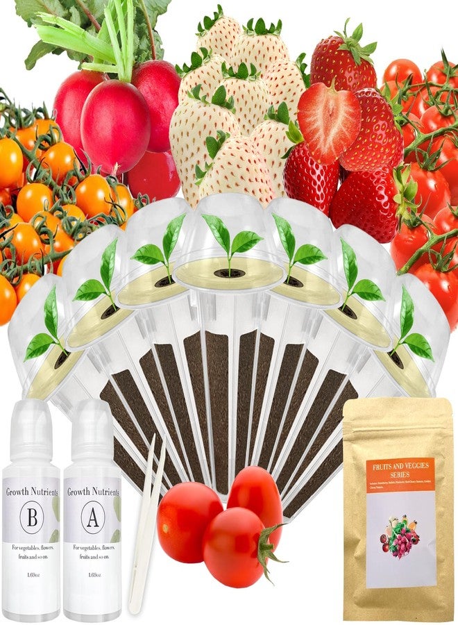 مجموعة كبسولات بذور الفراولة لأجهزة AeroGarden و Idoo و Ahopegarden، تحتوي على فراولة حمراء، وفجل، وفلفل أخضر، وطماطم كرزية حمراء، وطماطم كرزية من نوع Golden Harvest - متوافقة مع جميع أنظمة الزراعة المائية - Image 1
