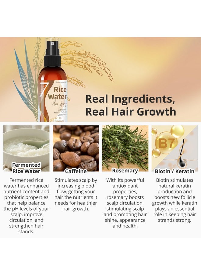 Seven Minerals New Fermented Rice Water For Hair Growth - Infused With Rosemary, Biotin, Caffeine, Keratin Vegan Non-Greasy Spray Naturally Thicker, Longer, Softer Men & Women (4 Fl Oz)  - Image 2