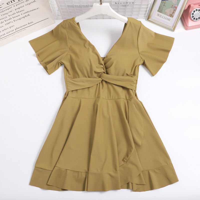 2021 New plus size conservative swimsuit boxer one-piece skirt 200kg fat mm student belly slim swimsuit - Image 1