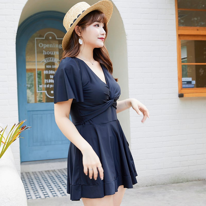 2021 New plus size conservative swimsuit boxer one-piece skirt 200kg fat mm student belly slim swimsuit - Image 3