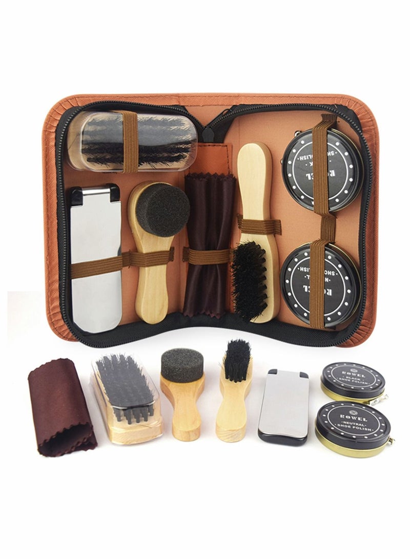 Excefore فرش تلميع الأحذية، مجموعة العناية بتنظيف الأحذية، فرشاة السفر، حقيبة فاخرة فاخرة - Image 2