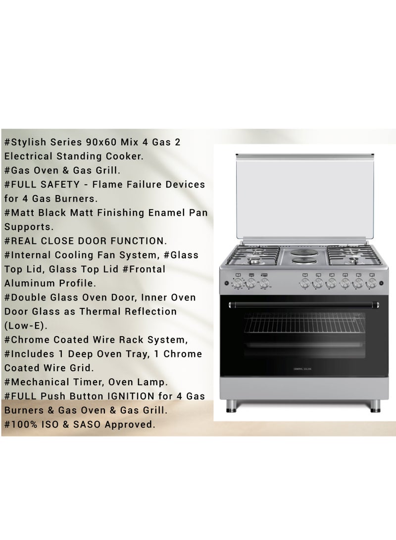 جنرال جولدن فرن جنرال جولدين 90x60 سم، 4 شعلات غاز وشعلتين كهربائيتين، شديد التحمل، شعلة أوتوماتيكية، أمان كامل، شواية فرن. - Image 2