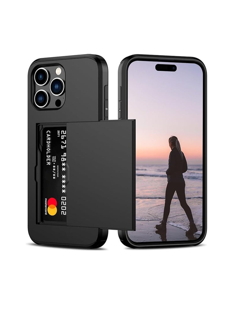 WRISTWISE Case Cover for iPhone 15 Pro Max with Card Holder Heavy Duty Protective Dual Layer Shockproof Hidden Card Slot Slim Wallet Phone Cover for Women&Men 6.7 inch(Black) - Image 1