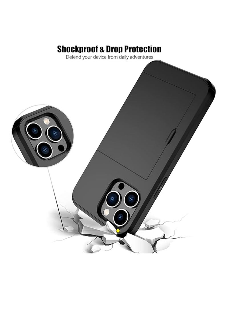 WRISTWISE Case Cover for iPhone 15 Pro Max with Card Holder Heavy Duty Protective Dual Layer Shockproof Hidden Card Slot Slim Wallet Phone Cover for Women&Men 6.7 inch(Black) - Image 2