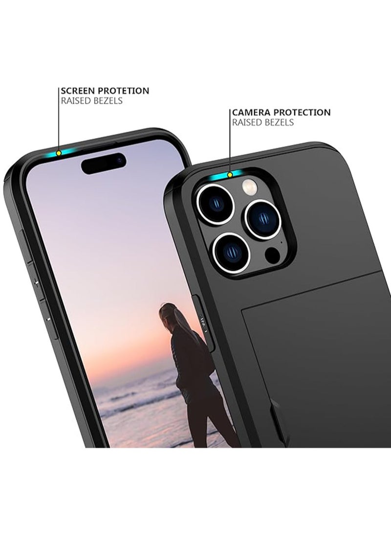 WRISTWISE Case Cover for iPhone 15 Pro Max with Card Holder Heavy Duty Protective Dual Layer Shockproof Hidden Card Slot Slim Wallet Phone Cover for Women&Men 6.7 inch(Black) - Image 4