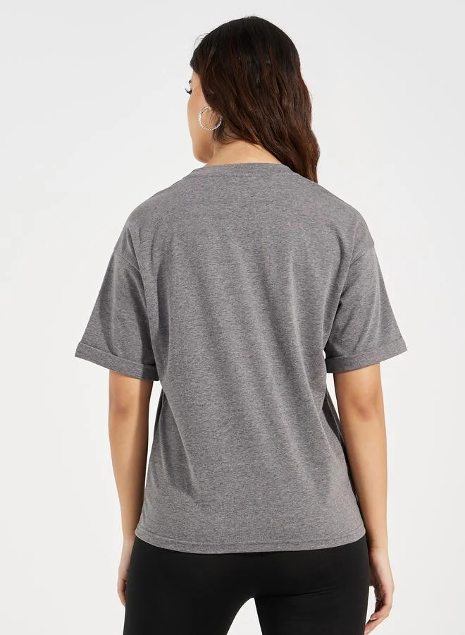 Take Two Drop Shoulder Turn Up Sleeves Solid T-Shirt