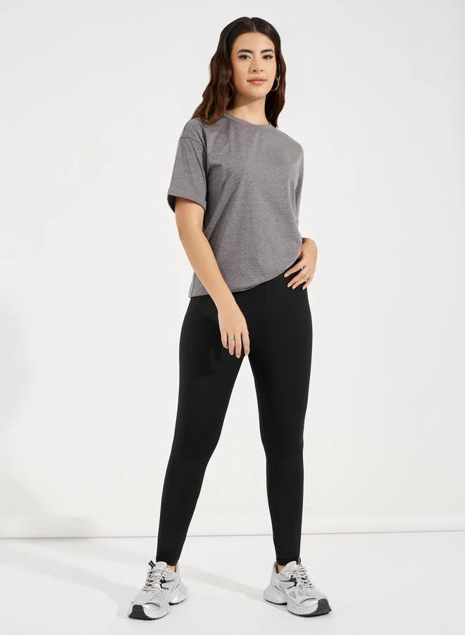 Take Two Drop Shoulder Turn Up Sleeves Solid T-Shirt
