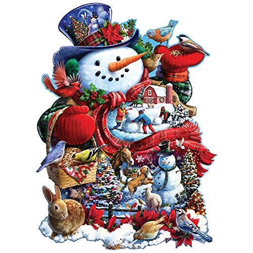 Bits and Pieces 300 Piece Jigsaw Puzzle for Adults Happy Holiday Snowman Christmas Jigsaw Puzzle by Artist Larry Jones Completed Puzzle Size 20 x 27 - Image 1