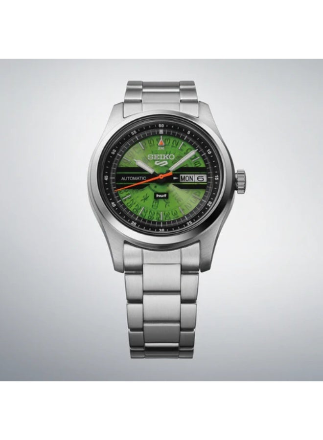 Seiko 5 Sports x HUF Limited Edition Automatic Men's Watch SBSA323 / SRPM09 – Silver Stainless Steel, Semi-Transparent Green Dial - Image 2