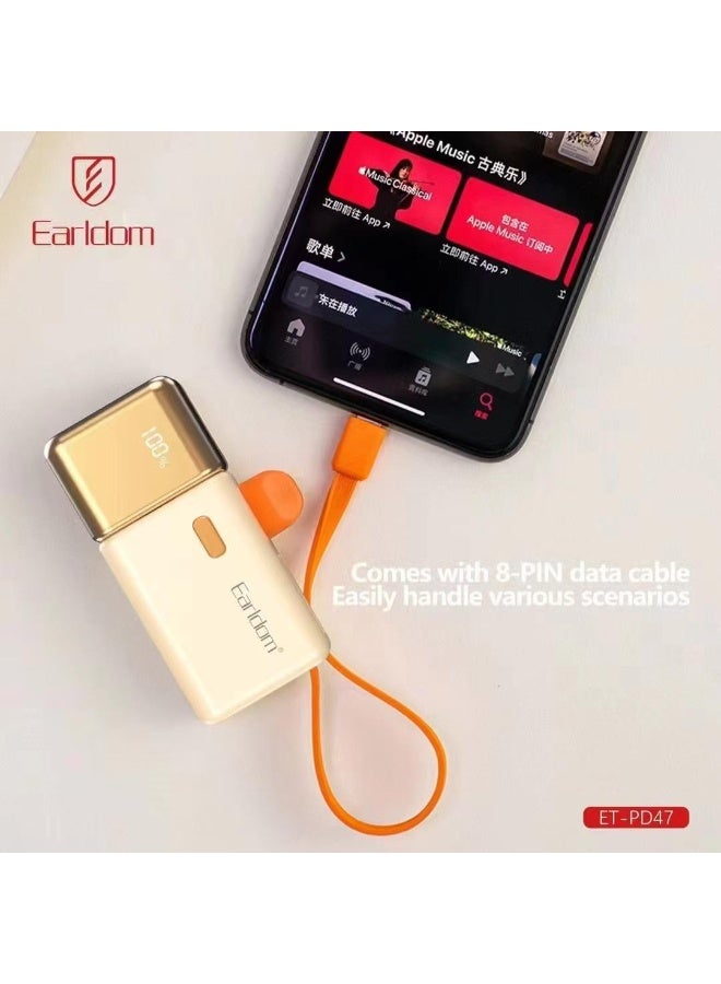 Earldom PD47 22.5W 2-in-1 Mini Power Bank, 5000mAh Fast Charging Portable Battery, Compact Gold Bar Design with Dual Output for Smartphones and Digital Devices - Image 5