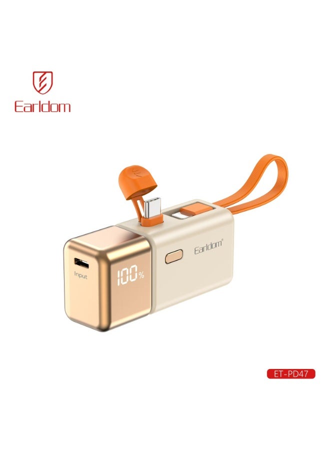 Earldom PD47 22.5W 2-in-1 Mini Power Bank, 5000mAh Fast Charging Portable Battery, Compact Gold Bar Design with Dual Output for Smartphones and Digital Devices - Image 1