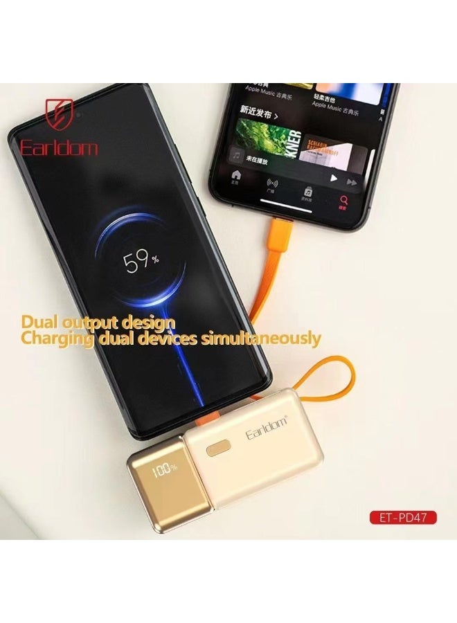 Earldom PD47 22.5W 2-in-1 Mini Power Bank, 5000mAh Fast Charging Portable Battery, Compact Gold Bar Design with Dual Output for Smartphones and Digital Devices - Image 3