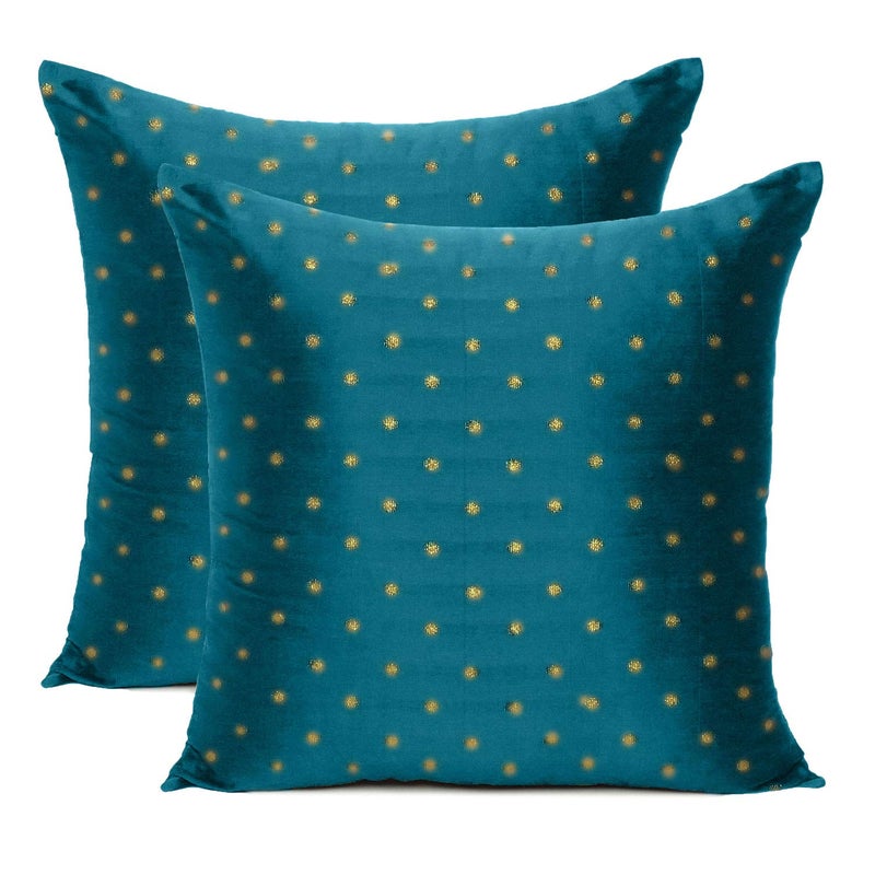 Oussum Art Silk Pillow Cover Cushion Cover Sofa Waist Throw Pillow Case Home Decor Set of 2 (16x16, Peacock Blue) - Image 4