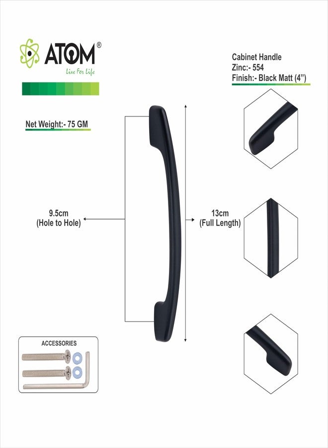 Atom 4 Inch Zinc Cabinet Pull Handle, Black Matte Finish Kitchen Cabinet & Drawer Handles, Durable & Elegant Furniture & Door Hardware for Home, Bedroom, Office, Hotel Wardrobe (2 Pack, CH-554) - Image 3