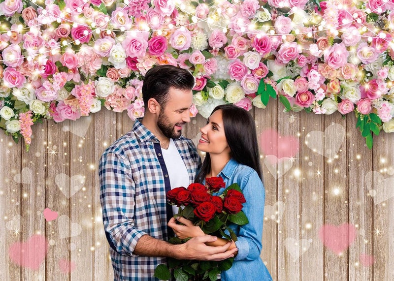 WANGRJ Rose Flower Love Heart Backdrop for Photography Romantic Rose Floral Banner for Valentines Day Wedding Anniversary Motherâ€™s Day Party Decorations (7x5FTï¼ˆ210x150cmï¼‰) - Image 3