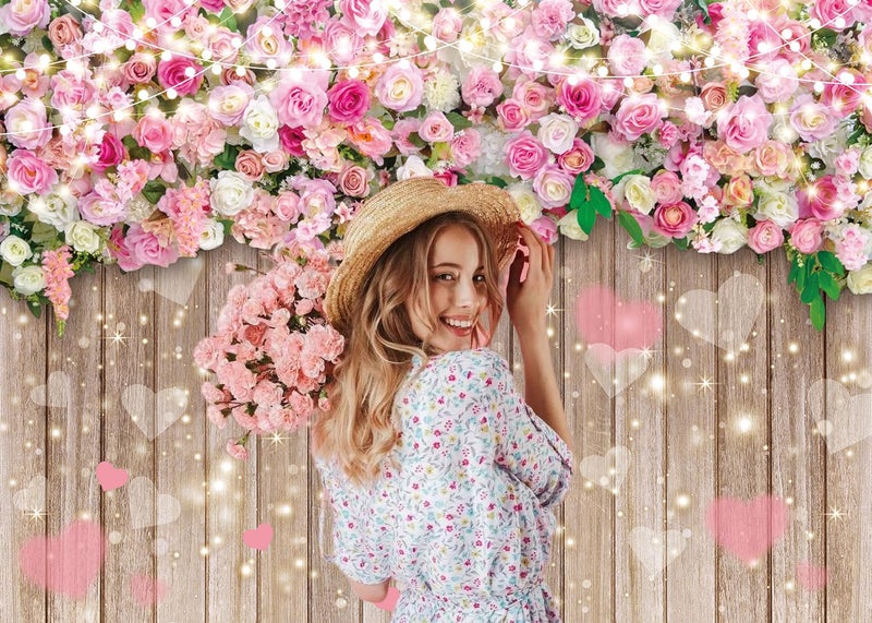 WANGRJ Rose Flower Love Heart Backdrop for Photography Romantic Rose Floral Banner for Valentines Day Wedding Anniversary Motherâ€™s Day Party Decorations (7x5FTï¼ˆ210x150cmï¼‰) - Image 2
