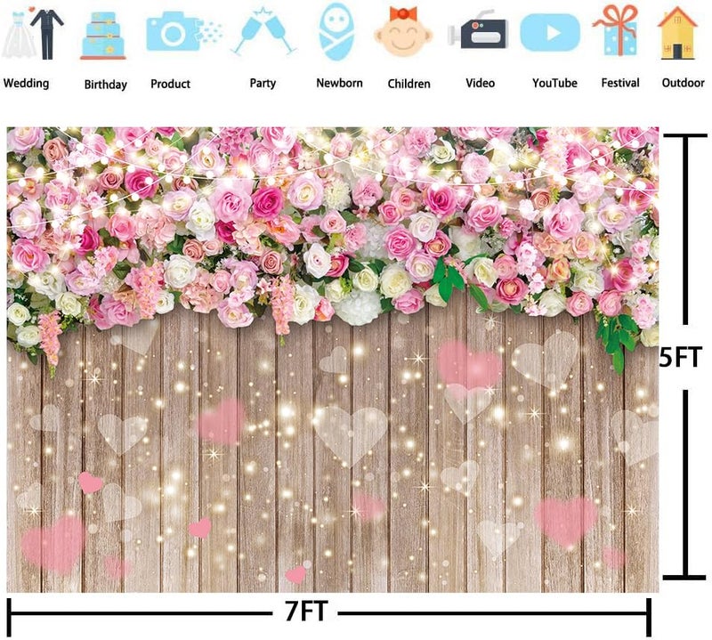 WANGRJ Rose Flower Love Heart Backdrop for Photography Romantic Rose Floral Banner for Valentines Day Wedding Anniversary Motherâ€™s Day Party Decorations (7x5FTï¼ˆ210x150cmï¼‰) - Image 5