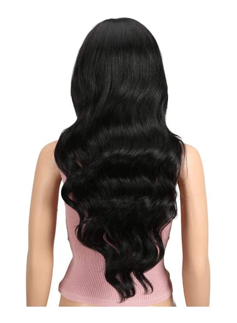 Estelle 24" Big Curly Wavy Supreme Free Parting HD Lace Frontal Wigs With Baby Hair High Temperature Synthetic Wigs For Black Women 180% Density Natural Black Color Wigs (Natural Black #1B) - Image 2
