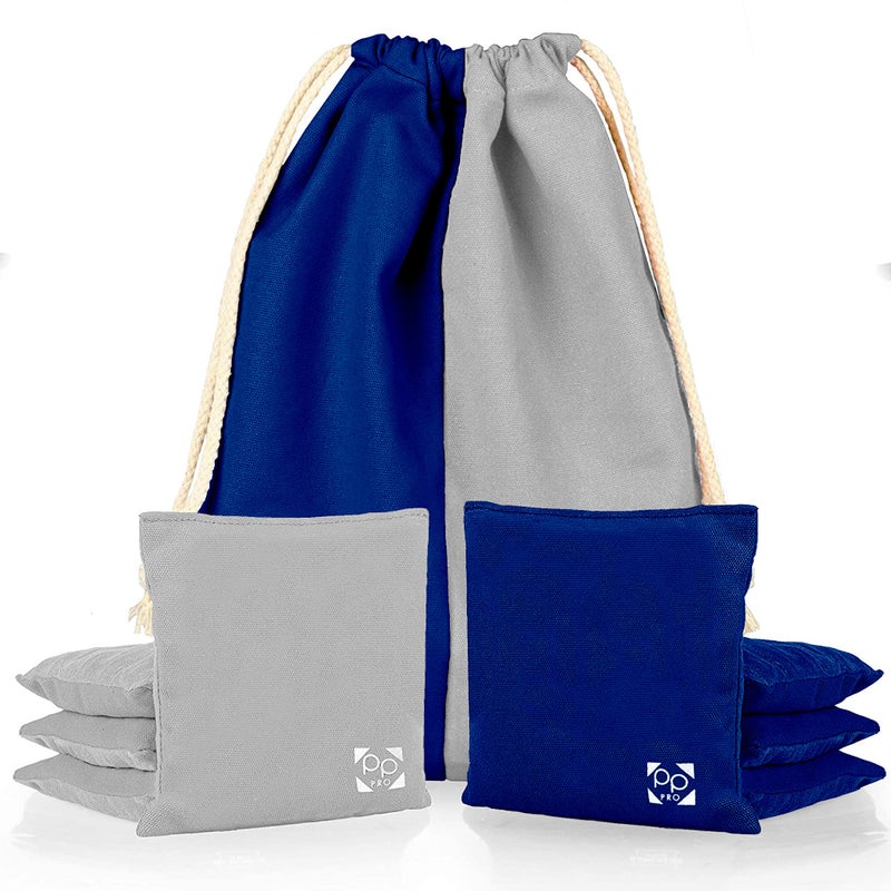 Play Platoon Professional Cornhole Bags Set of 8 Regulation All Weather Two Sided Improved Bean Bags for Pro Corn Hole Game 4 Navy Blue 4 Gray
