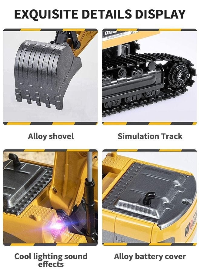 MIXDE Remote Control Excavator Toy Truck RC Excavator with Metal Shovel Lights Sounds Rechargable Engineering Sand Digger Construction Vehicle Toy Gift for Boys Girls Kids & Children - Image 2