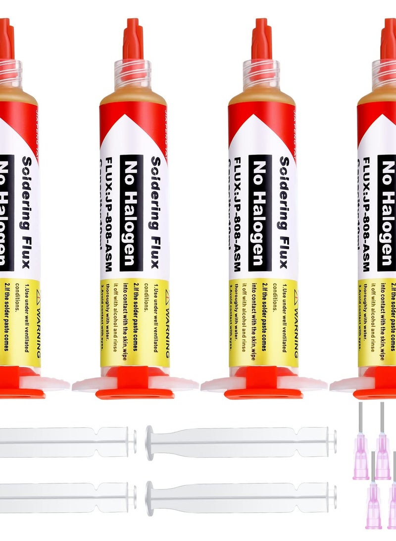 10ml No Clean Solder Flux Paste Pack of 4 for Electronics PCB IC Cellphone BGA Repair with 40ml Pneumatic Dispenser and Tip - Image 1
