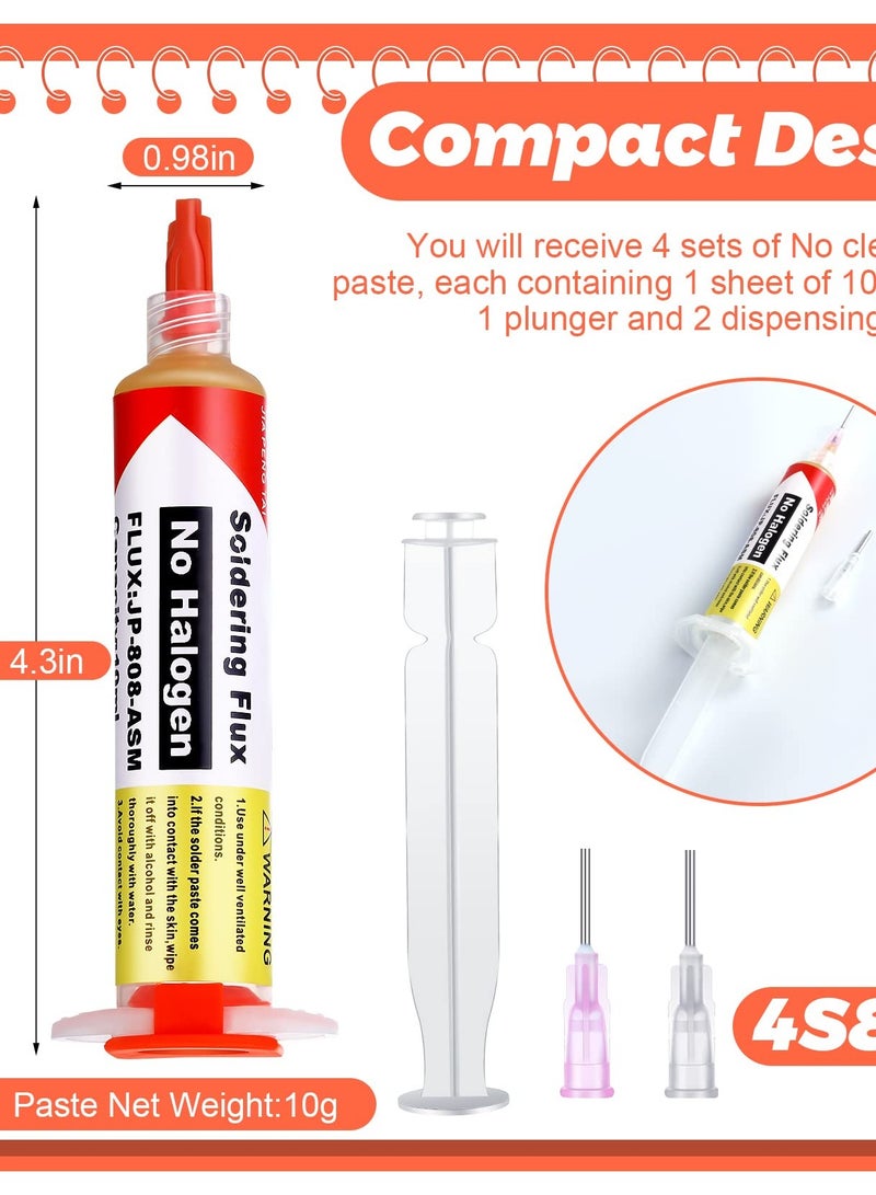 10ml No Clean Solder Flux Paste Pack of 4 for Electronics PCB IC Cellphone BGA Repair with 40ml Pneumatic Dispenser and Tip - Image 2