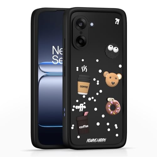 Pikkme Back Cover for Oneplus Nord CE 5 5G | 3D Bear Silicone Cute & Fun Coffee Cartoon | Full Body Protection Bumper Case (Black) - Image 1