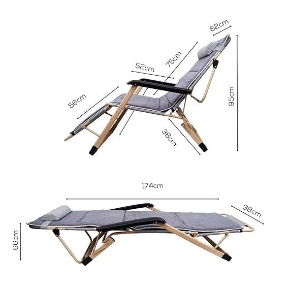 Livzing Alloy Steel Recliner Chair Easy Chair Space Saving Zero Gravity Relax Chair Easy Chair For Home Full Sleep Foldable Arm Rest Recliner Chairs For Home Relaxation Grey - Image 3