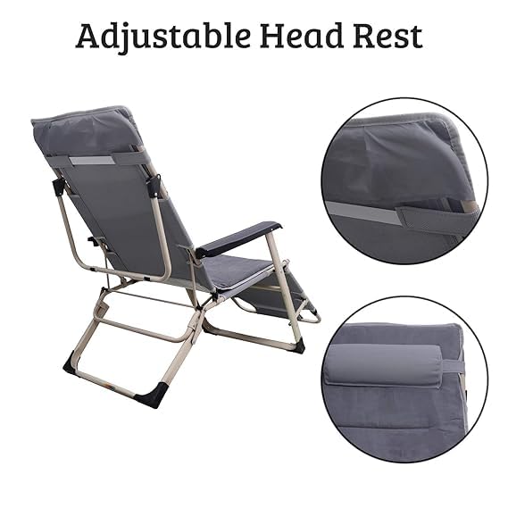 Livzing Alloy Steel Recliner Chair Easy Chair Space Saving Zero Gravity Relax Chair Easy Chair For Home Full Sleep Foldable Arm Rest Recliner Chairs For Home Relaxation Grey - Image 5