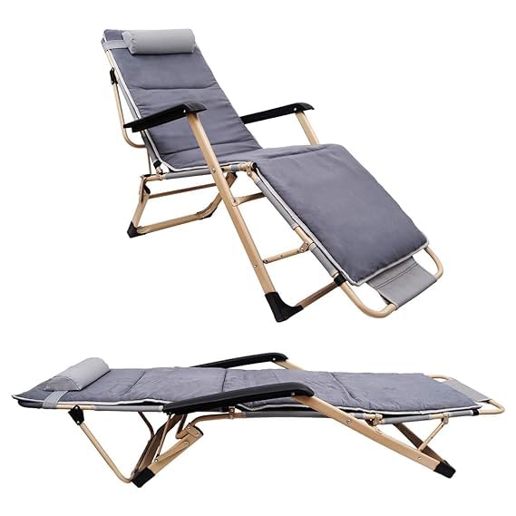 Livzing Alloy Steel Recliner Chair Easy Chair Space Saving Zero Gravity Relax Chair Easy Chair For Home Full Sleep Foldable Arm Rest Recliner Chairs For Home Relaxation Grey - Image 1