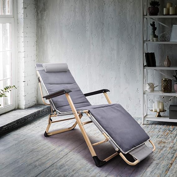 Livzing Alloy Steel Recliner Chair Easy Chair Space Saving Zero Gravity Relax Chair Easy Chair For Home Full Sleep Foldable Arm Rest Recliner Chairs For Home Relaxation Grey - Image 2
