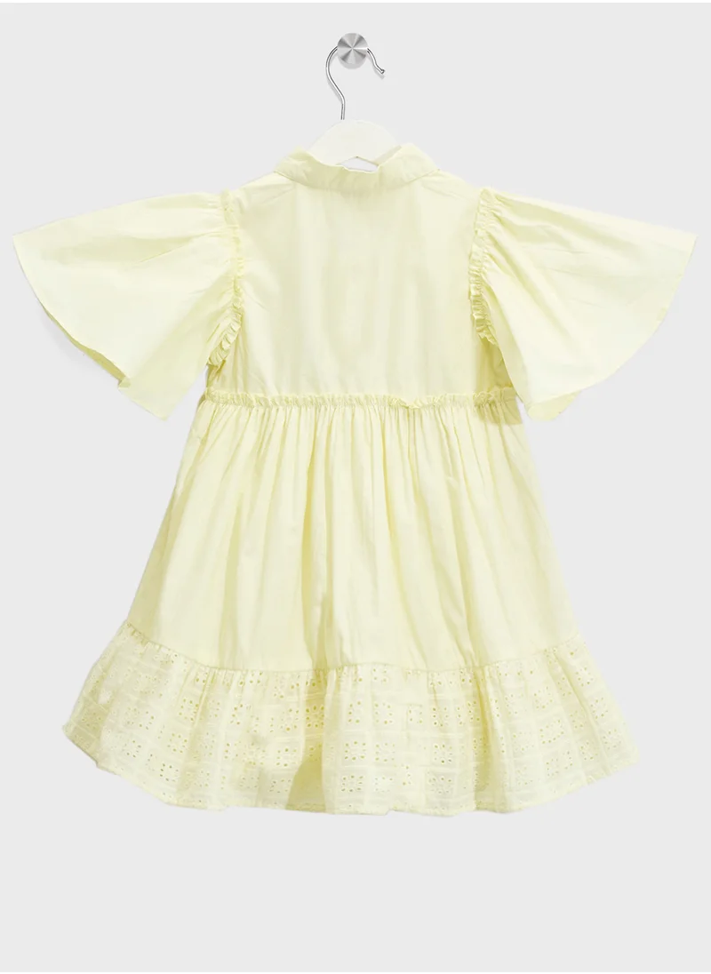 ريبلز مع نمشي Girls Dress with Collar & Flutter Sleeves