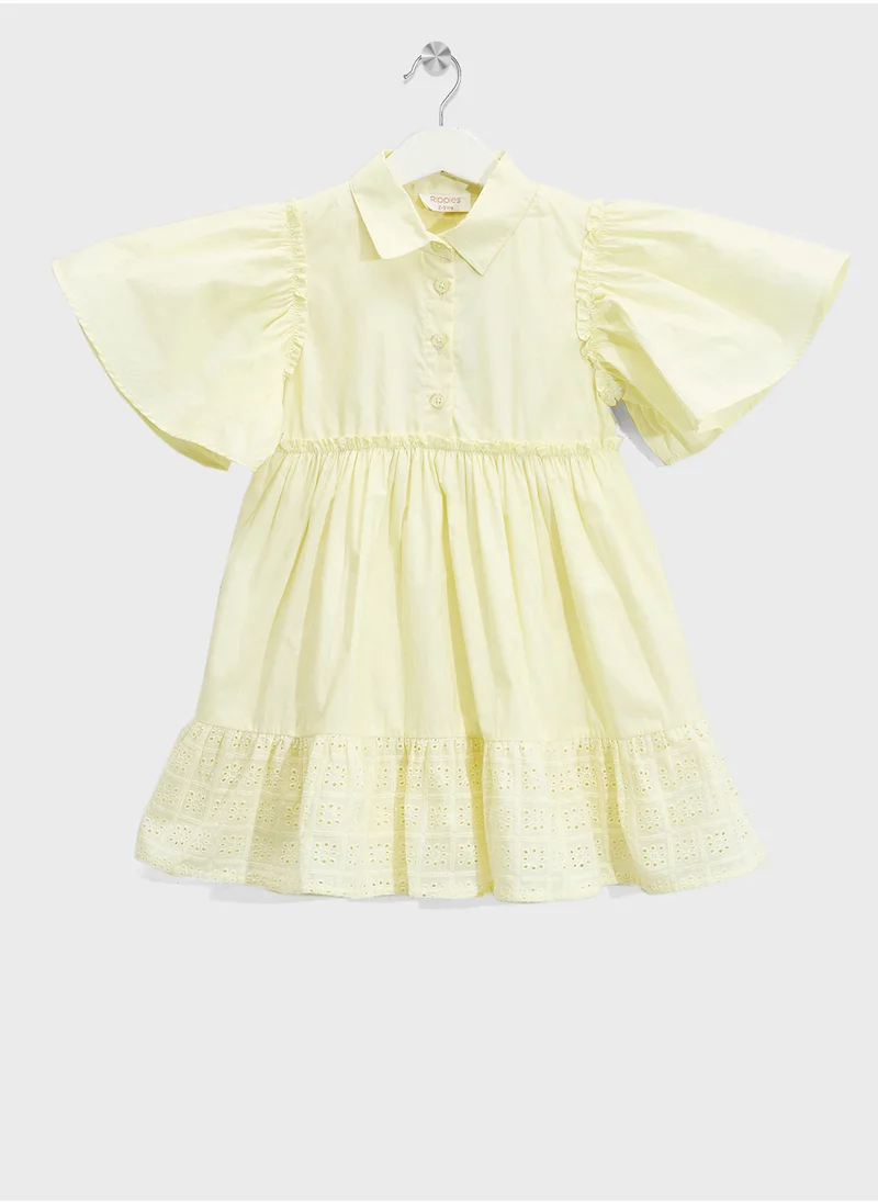 ريبلز مع نمشي Girls Dress with Collar & Flutter Sleeves