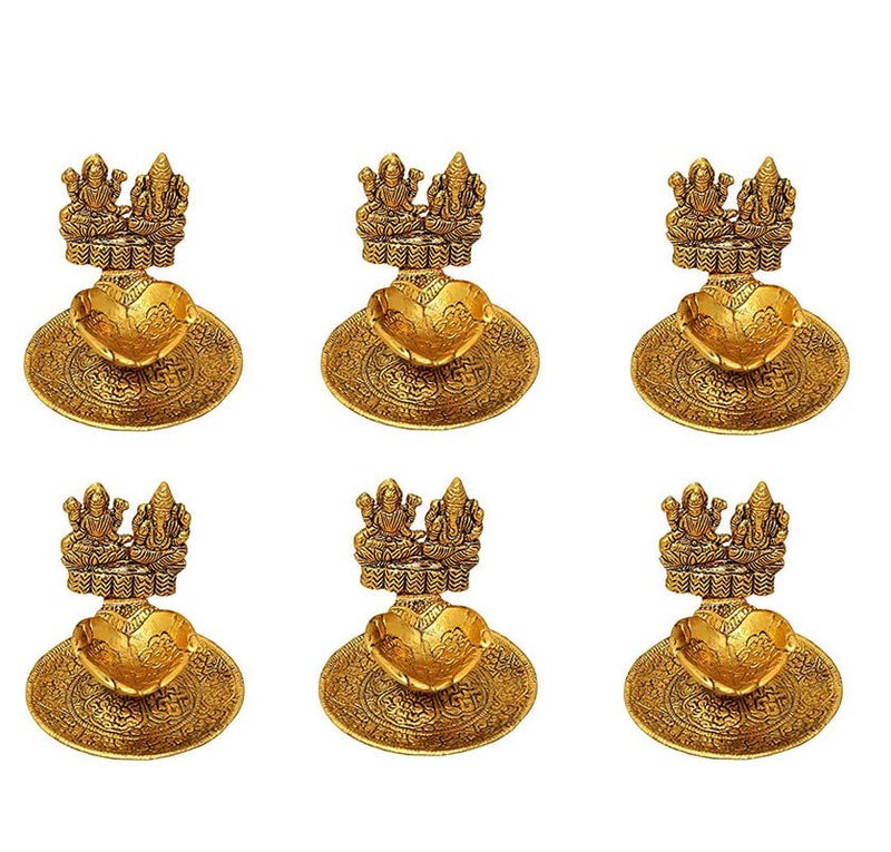 INTERNATIONAL GIFT® Golden Laxmi Ganesh God Idol with Charan Paduka with 6 Piece Laxmi Ganesh Diya (13h X 21w X 11.5l Centimeters) Gifting | Pooja Mandir | Home Dcor - Image 5
