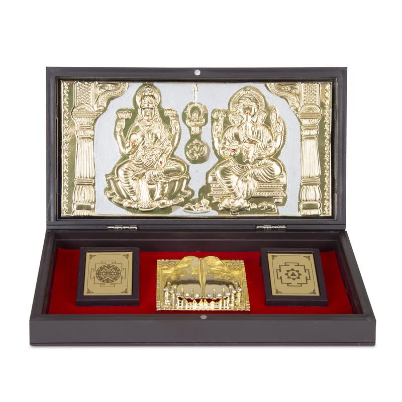 INTERNATIONAL GIFT® Golden Laxmi Ganesh God Idol with Charan Paduka with 6 Piece Laxmi Ganesh Diya (13h X 21w X 11.5l Centimeters) Gifting | Pooja Mandir | Home Dcor - Image 2