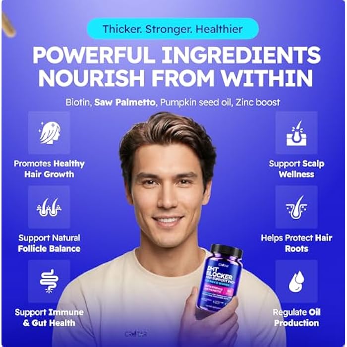 Crotar DHT Blocker for Women & Men | Dual Action Hair Growth Supplement | Saw Palmetto and Pumpkin Seed Oil, Biotin 5000 mcg, Zinc | Hair & Scalp Support Herbal Complex | 90 Capsules - Image 5