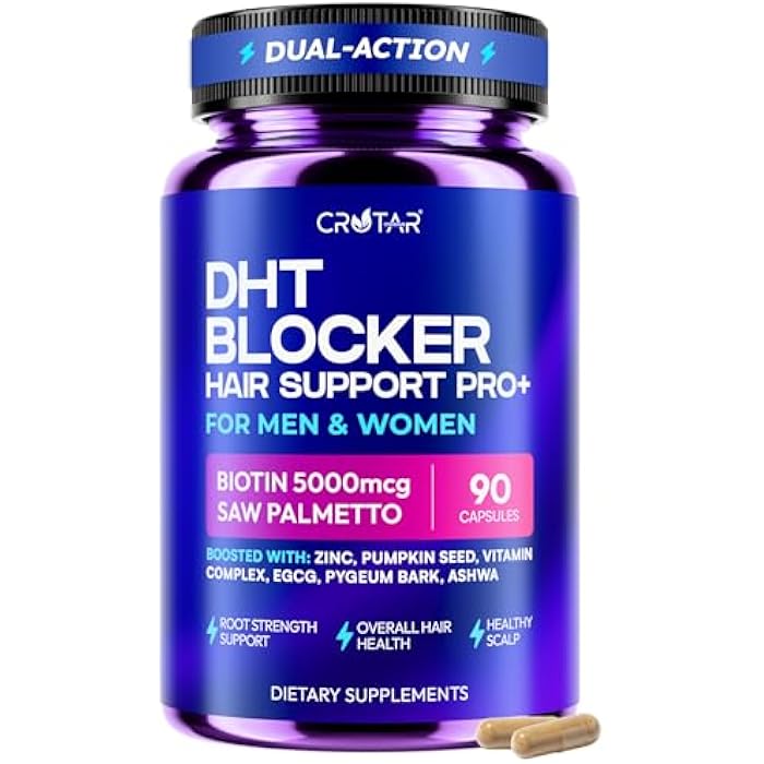 Crotar DHT Blocker for Women & Men | Dual Action Hair Growth Supplement | Saw Palmetto and Pumpkin Seed Oil, Biotin 5000 mcg, Zinc | Hair & Scalp Support Herbal Complex | 90 Capsules - Image 1
