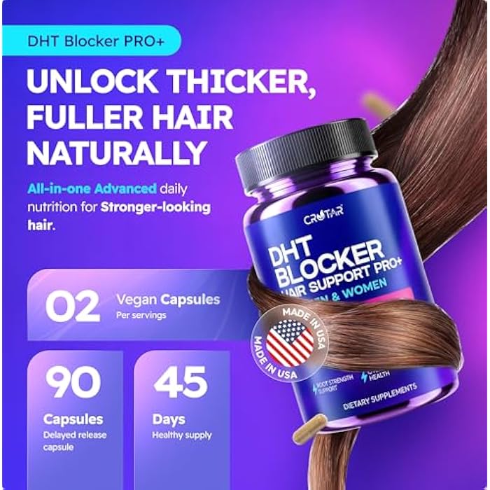 Crotar DHT Blocker for Women & Men | Dual Action Hair Growth Supplement | Saw Palmetto and Pumpkin Seed Oil, Biotin 5000 mcg, Zinc | Hair & Scalp Support Herbal Complex | 90 Capsules - Image 3