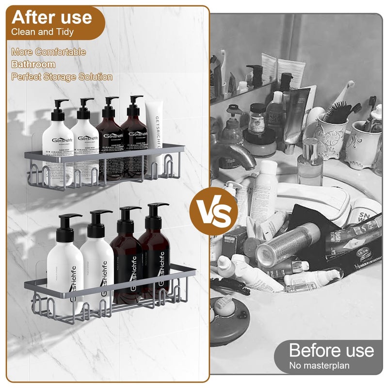 Getsrichfc 2025 New Adhesive Shower Caddy, Shower Shelves with 16 Hooks, Grey 2 Pack - Image 2