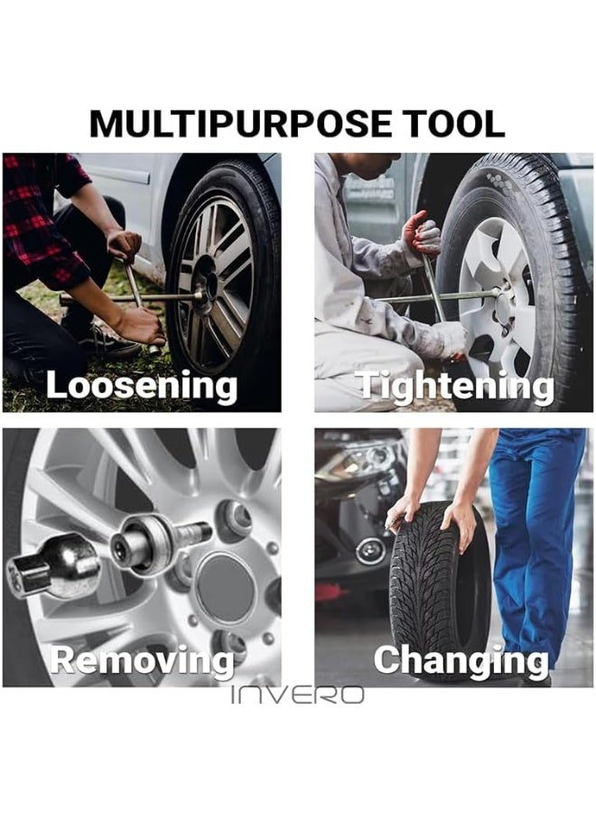 4-Way Car Tire Cross Wrench – Heavy Duty Pry Tool, Large 40.5cm (17/19/21/23mm) - Image 2
