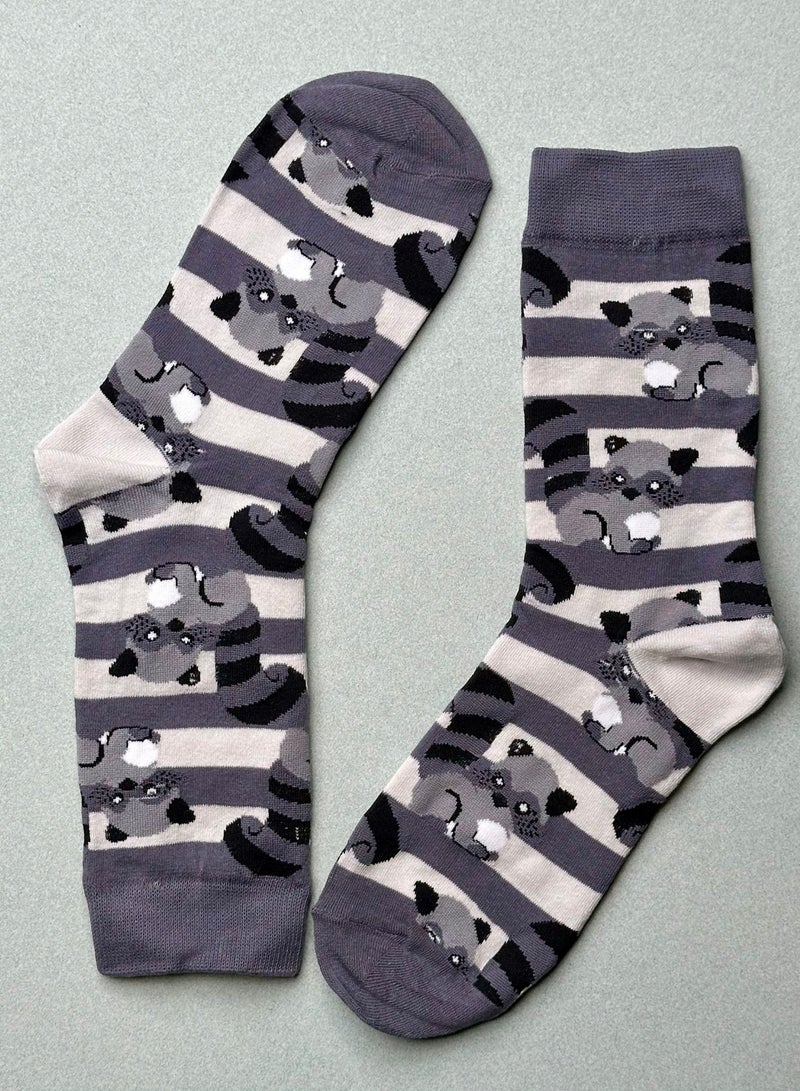 The Socks Hype 2 Pairs Raccoon Cotton Soft Funny Socks for Men Women | Casual Crew Colorful Cartoon Novelty Socks | Unisex Comfortable Dress Socks for Everyday Wear - Image 1