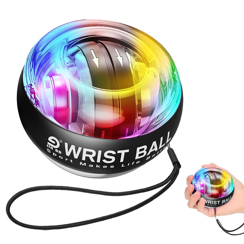 JIN BD Wrist Trainer Ball AutoStart Gyroscopic Forearm Exerciser Gyro Ball for Strengthen Arms Fingers Bones and MusclesBlack LED Light Model - Image 2