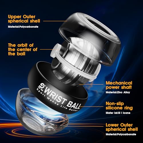 JIN BD Wrist Trainer Ball AutoStart Gyroscopic Forearm Exerciser Gyro Ball for Strengthen Arms Fingers Bones and MusclesBlack LED Light Model - Image 3