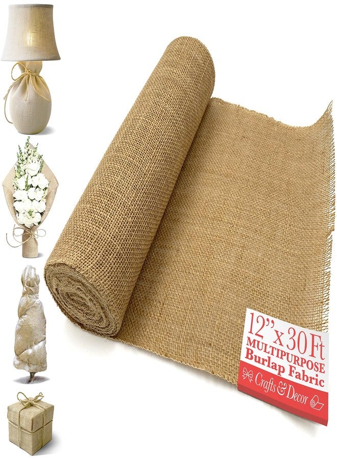 Shop Square Burlap Fabric Roll – 12" x 30 Ft No-Fray Jute Table Runner for Weddings, Crafts, Rustic Decor, DIY Projects & Events – Natural Farmhouse Style - Image 1